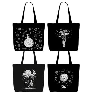 Imagem de Decohim Linda sacola de lona de lua astronauta boho com bolso para trabalho, escritório, mulheres, presentes de aniversário de Natal, Preto 1168, 16.3 x 13 inches