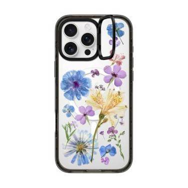 Imagem de CASETiFY Capa com suporte de anel de impacto para iPhone 16 Pro Max [suporte/2 m. 3 x proteção contra quedas de grau militar/compatível com Magsafe] - floral prensado - preto transparente