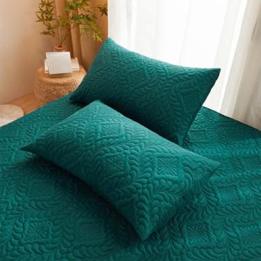 Imagem de Protetor de colchão impermeável, capa de colchão macia respirável para colchão de 15 a 45 cm, capa de colchão lavável sem ruído para quarto, hotel (verde escuro, 2 fronhas 51 x 76 cm)