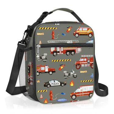 Imagem de Clastyle Lancheira infantil isolada para carro, caminhão, bolsa térmica grande para meninos, piquenique, escola, lancheira, locomotiva de bombeiros