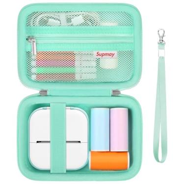 Imagem de Supmay Capa rígida compatível com mini impressora Memoking, Ponek T02/Phomemo T02, mini impressora adesiva, estojo de armazenamento com bolso de malha para papel adesivo de impressora T02, cabo USB,