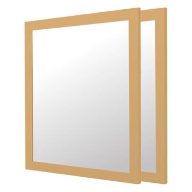 Imagem de Kit 2 Espelhos Decorativo 24x33 Com Moldura de Madeira Preta Branca Dourada ou Tabaco para Quarto Sala Banheiro Salão de Beleza Manicure Hall de Entrada (Dourado)
