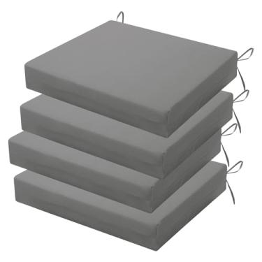 Imagem de HOMELYSIAN Conjunto de 4 almofadas de cadeira de jardim resistentes à água, 45 x 40 x 7 cm, almofadas de alta sustentação para móveis de pátio com laços antiderrapantes (cinza claro)