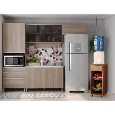 Imagem de Cozinha Completa Bartira Amazonita com 8 Portas, 3 Gavetas e 6 Prateleiras - 271cm de largura + Fruteira Politorno Facility com 1 Gaveta e 2 Cestos