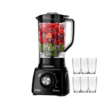 Imagem de Liquidificador Mondial Turbo Power L-99 FB Preto com 3 Velocidades - 550W + 6 Copos Nadir