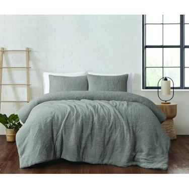Imagem de Brooklyn Loom Conjunto de edredom casal/queen Marshmallow sherpa cinza, cor lisa, certificado Oeko-TEX Confidence