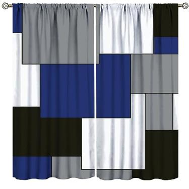 Imagem de Cortinas azuis modernas pretas e cinza blackout com bolso para varão, quarto, sala de estar, cozinha, decoração, cortinas de janela com isolamento térmico, conjunto de 2 painéis 106 x 137 cm
