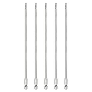 Imagem de HARFINGTON 5 peças T25 Bit Torx de segurança 1/10.2 cm haste sextavada 20.3 cm de comprimento S2 aço magnético resistente à adulteração, chave de fenda Torx cabeça Torx com furo para brocas de chave