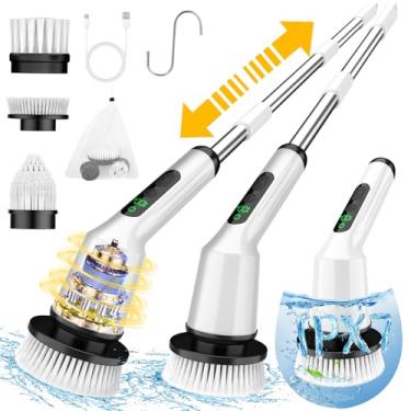 Imagem de Esfregão giratório elétrico para limpeza de banheiro, escova de limpeza sem fio com IPX7 à prova d'água e 2 velocidades, 3 cabeças de escova, suprimentos de limpeza de banheiro para chuveiro,