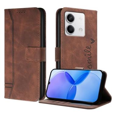 Imagem de Luksinlong Capa carteira para Xiaomi Redmi Note 13 5G (não 4G), capa protetora de couro PU flip com suporte para cartão e fivela magnética para Redmi Note 13 5G capa - café
