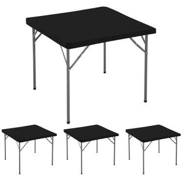 Imagem de Enjoyidea Toalha de mesa quadrada justa 91 x 91 cm - pacote com 4 toalhas de mesa pretas de elastano elástico - pequena capa de mesa elástica dobrável para cozinha, jantar, piquenique, pátio, mesa de