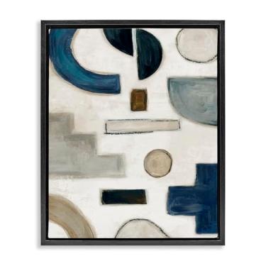 Imagem de Stupell Industries Design de arte de parede em tela emoldurada azul e bege preto com formas neutras por Emma Peal, 17 x 21
