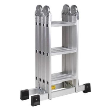 Imagem de Escada Articulada De Alumínio Multifuncional 12 Degraus E Altura De 3,30 Metros Cinza
