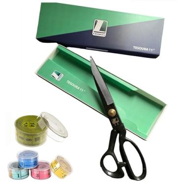 Imagem de Tesoura De Alfaiate Profissional De Titânio Premium 11 Polegadas + Fita Métrica Corporal de 1,50 M para Costura e Artesanato Fabricada Em Titânio Premium E Aço Alemão Design Ergonômico