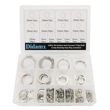 Imagem de Conjunto de anéis de encaixe de fixação com clipes de eixo externo de 8 mm - 36 mm de aço inoxidável 304 da Didamx 210 peças