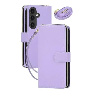 Imagem de HJZSZX Para Samsung S24 Ultra Couro Zip Wallet Phone Case Crossbody Lanyard Cover (Para Samsung S24 Ultra/Roxo Claro)