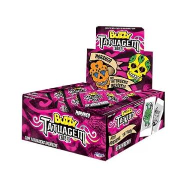 Imagem de Chiclete Tatuagem Tribal Buzzy Morango Caixa C/100unid - 400g
