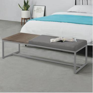 Imagem de Calçadeira Recamier Londres 160cm Industrial Cinza Corino Cinza Tampo Quadrado mdf Rúst...
