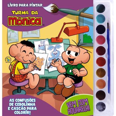 Imagem de Livro para Pintar com Aquarela Turma da Mônica: Cebolinha e Cascão com 10 Cores e Pincel