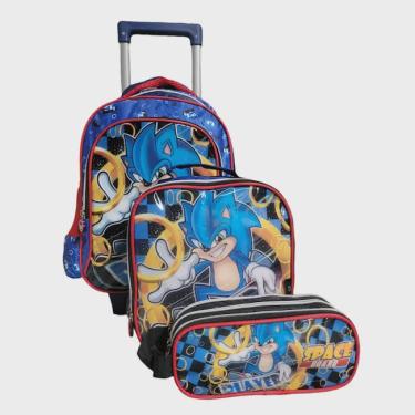 Imagem de Mochila Escolar Rodinhas + Lancheira Térmica + Estojo Triplo Sonic Space