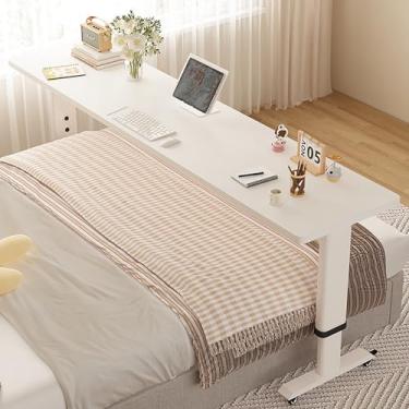 Imagem de Mesa de cama, mesa de cama com rodinhas com altura ajustável, mesa móvel para laptop com perna de metal resistente, para hospital e casa