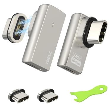 Imagem de TRELC Adaptador magnético USB-C de 90 graus, pacote com 2, com 4 conectores, conector USB C macho para fêmea 240W, USB4 40Gbps 8K 60Hz, adaptador tipo C para Steam Deck, Switch, PC, laptop, tablet