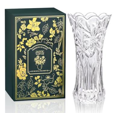 Imagem de Vaso de cristal de vidro de 30,5 cm para flores com caixa de presente de luxo, vasos transparentes altos elegantes para casamento, presente de dia dos namorados, centros de mesa floreros grandes para