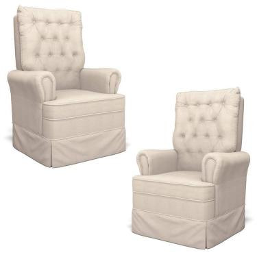 Imagem de Kit 02 Poltronas De Amamentação E Descanso Com Balanço Laís G05 Linho Creme - Mpozenato