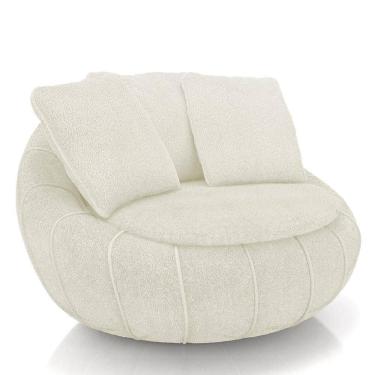 Imagem de Poltrona Decorativa Redonda Giratória Com Almofadas Saphire M22 Boucle Cru - Mpozenato