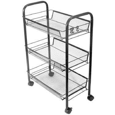 Imagem de Carrinho Organizador Multiuso 3 Cestos Prateleira Com Rodinhas Preto