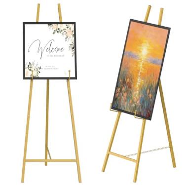 Imagem de Nandae Cavalete De Exibição Rolagem Em Tubo Quadrado Metal 46" Altura, Grande Ajustável Decorativo Dourado Vintage Chão Com Suporte Corrente, Perfeito Para Exibir Fotos, Obras Arte, Porta-Retratos,