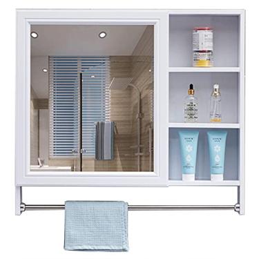 Imagem de AKALNNB Armário de remédios para banheiro, espelho de parede com prateleira, vaso sanitário, fibra de carbono, armário de armazenamento simples com toalheiro