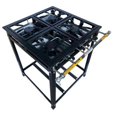 Imagem de Fogão Industrial 4 Bocas, Alta Pressão, Aço, Grafite, Grelha 30x30