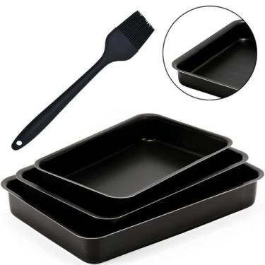 Imagem de Jogo Assadeira Retangular 03 Peças Antiaderentes + Pincel - Marcolar