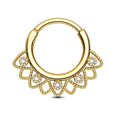 Imagem de Jewseen Anéis de segmento articulados de aço cirúrgico 316L 16 g anéis de septo ouro joias de septo Daith Helix Tragus piercing joias para mulheres e homens, Aço inoxidável, Zircônia cúbica