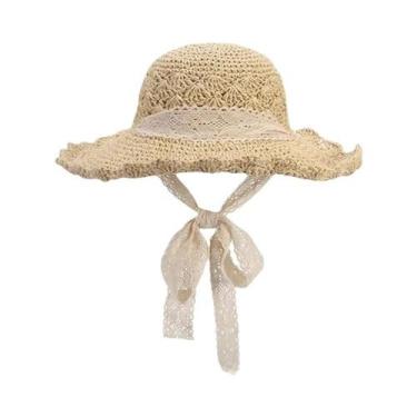 Imagem de Chapéu de Sol de Palha com Renda - Dobrável, para Praia e Verão, Renda
