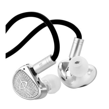 Imagem de Fones de ouvido intra-auriculares EarAcoustic com fio, pontas de fone de ouvido P/M/G, capa para fone de ouvido, cabo sem emaranhamento de 3,5 mm, adequado para amantes de música, prateado