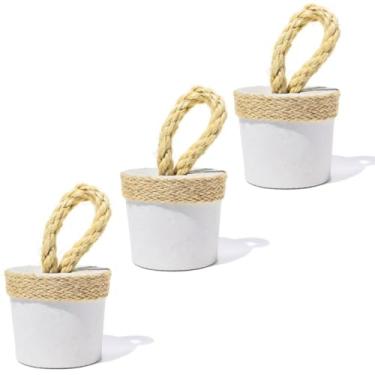 Imagem de Peso de Porta Decorativo Concreto Redondo Faixa Sisal 1,3Kg Aleta Artesanal Base Carpete Anti Risco(3)