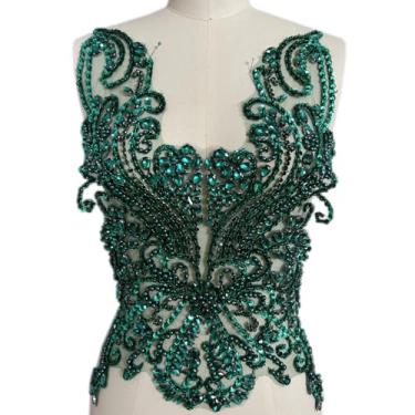Imagem de Aplique de strass feito à mão com cristais brilhantes e aplique de diamante para vestidos de formatura, vestido de casamento (verde escuro)