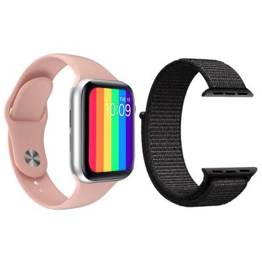 Imagem de Kit 1 Relógio Smartwatch W26 Rosa + 1 Pulseira Nylon Preto