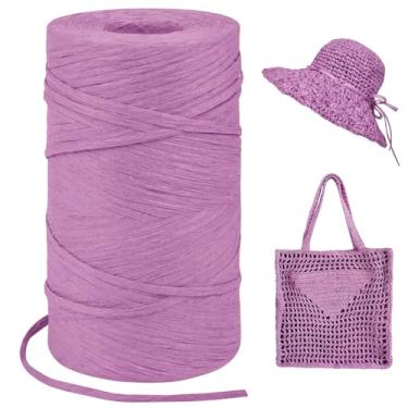 Imagem de LEREATI Fio de ráfia roxo claro para sacos de crochê, fita de ráfia de corda plana de 3 mm x 328 jardas para embrulho de presente, fio de fita de papel de ráfia para chapéu de sol de crochê, bolsa