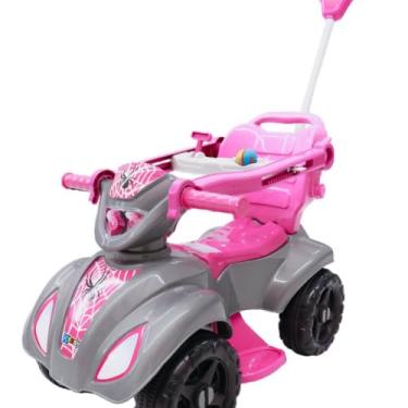 Imagem de Quadriciclo Infantil Baby com Haste para Passeio, Rosa e Cinza, para Crianças de 1 a 3 Anos