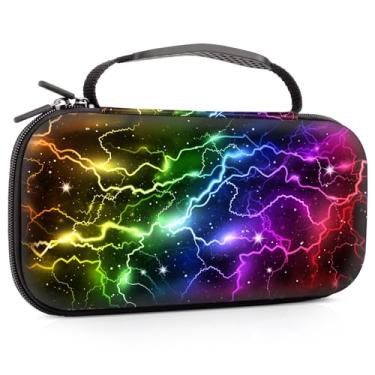 Imagem de Lalumix Capa Para Nintendo Switch, Oled Meninos E Meninas Com 16 Compartimentos Cartões De Jogo, Protetora À Prova Choque Console, Acessórios Joy-Con, Cyberpunk Lightning