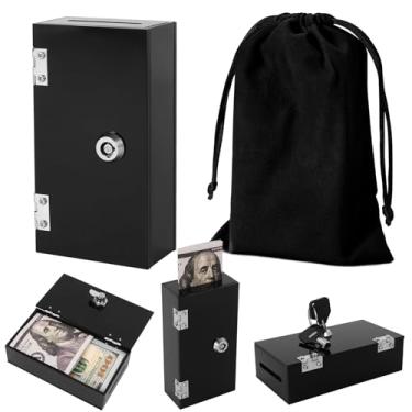 Imagem de Caixa de dinheiro de acrílico tamanho de bolso para jogadores, banco vencedores com bolsa de armazenamento de 2 chaves, estojo compacto portátil seguro organizador de dinheiro cofre para cassino