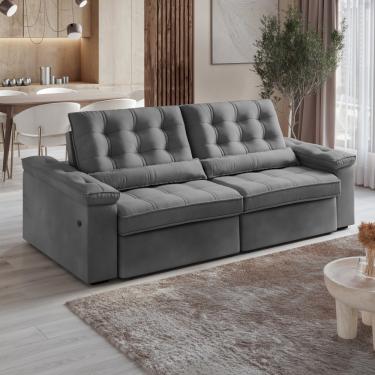 Imagem de Sofá 4 Lugares Retrátil Reclinável 252cm USB Veludo Ilheus Bexs Estofados - Grafite