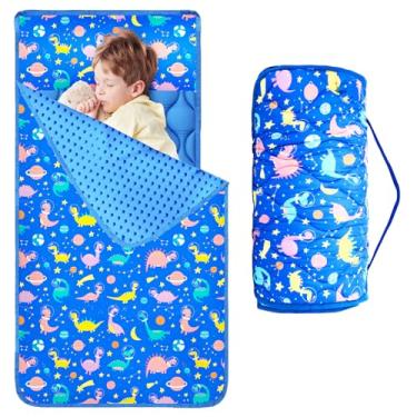 Imagem de Oudain Tapete de cochilo infantil com travesseiro e cobertor, 139 x 73 cm, extra grande, tapete de dormir infantil de algodão para creche, saco de dormir para jardim de infância, pré-escola, viagem