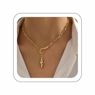 Imagem de Zeshimb Colar punk diamante CZ cobra colar esmeralda verde cristal serpente lariat colar delicado clipe de papel corrente réptil animal pingente Y colar joia de Halloween para mulheres