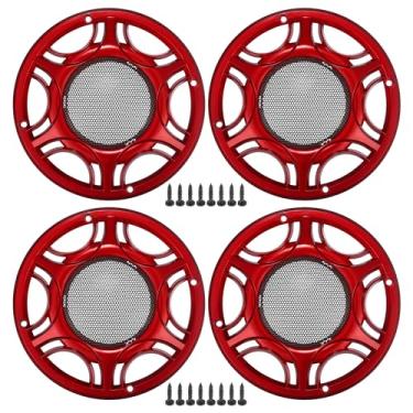 Imagem de ACROPIX Capa universal de grade de alto-falante de carro de 15 cm redonda de malha de 15 cm caixa protetora de subwoofer com parafusos de montagem vermelho ferro - pacote com 4