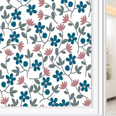 Imagem de Película de janela de privacidade de flores, textura de estilo floral, filme de vidro para sala de estar e escritório em casa, L90 x C 190 cm
