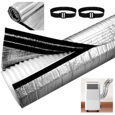 Imagem de Pushglossy Capa de mangueira de ar condicionado portátil com 2 faixas elásticas dupla refletiva com isolamento de bolha Ac para mangueiras de exaustão de 12 cm e 14 cm de diâmetro envoltório de